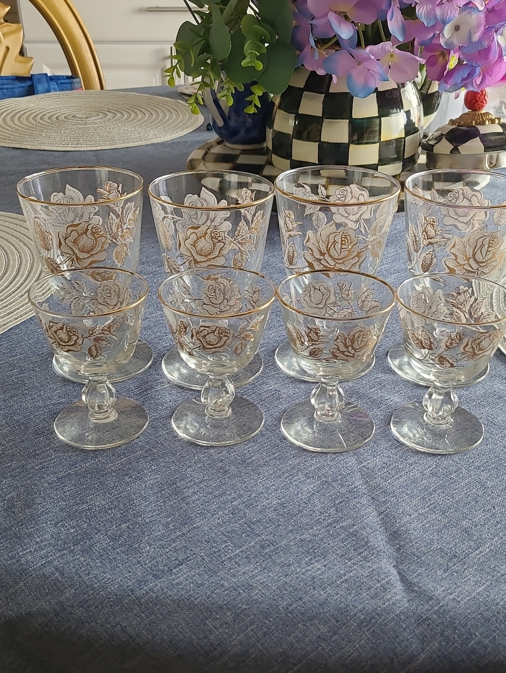 Vintage Libbey Floral Glassware Sets - Elegant Rose Pattern